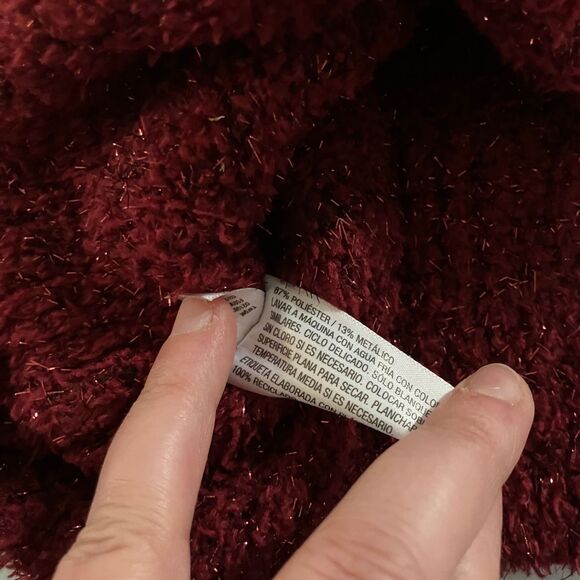 Ava & Viv Plus Size 1X Fuzzy Metallic Burgundy V Neck Sweater sparkles holiday - Picture 11 of 15